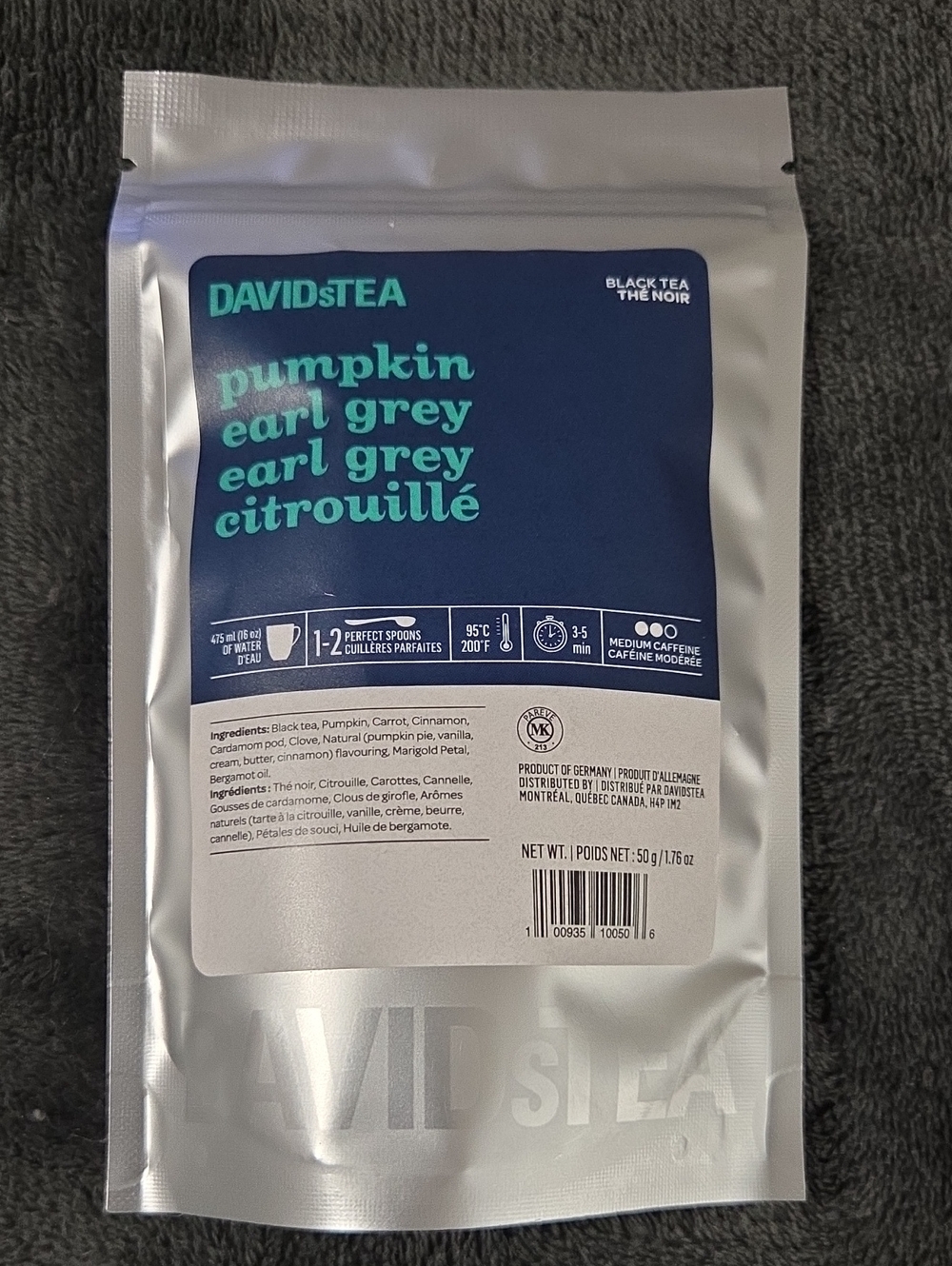 2/$20 New! Sealed! Davidstea PUMPKIN EARL GREY Loose Leaf Tea 50g Davids Tea